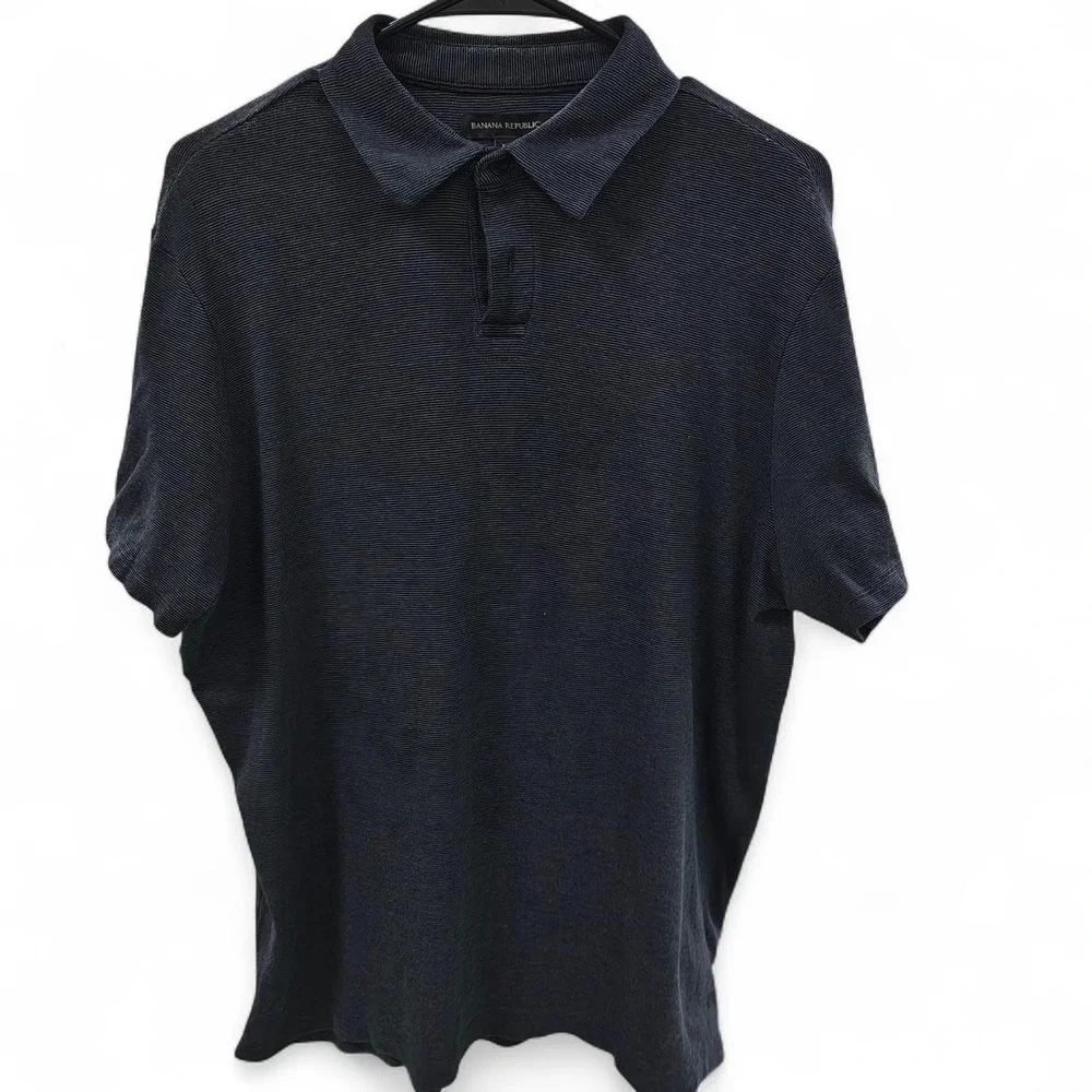 Banana Republic Mens Black Ribbed Short Sleeve Polo Shirt XL